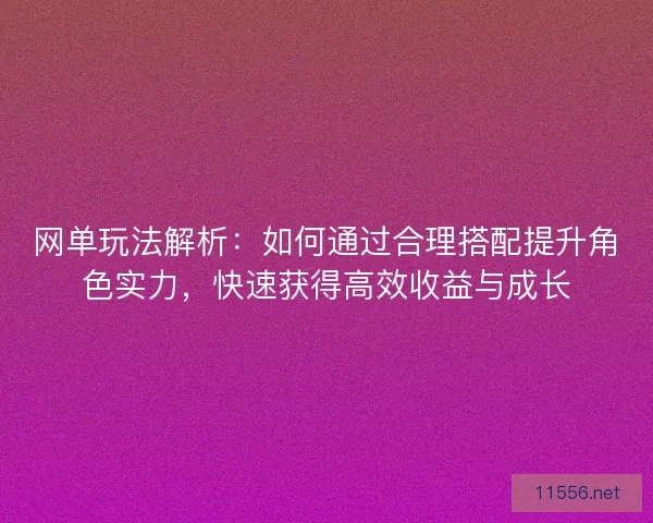 网单玩法解析：如何通过合理搭配提升角色实力，快速获得高效收益与成长