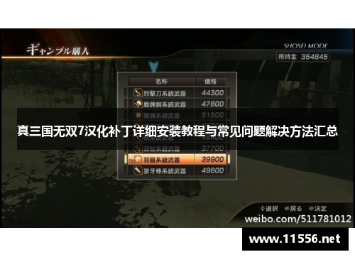 真三国无双7汉化补丁详细安装教程与常见问题解决方法汇总
